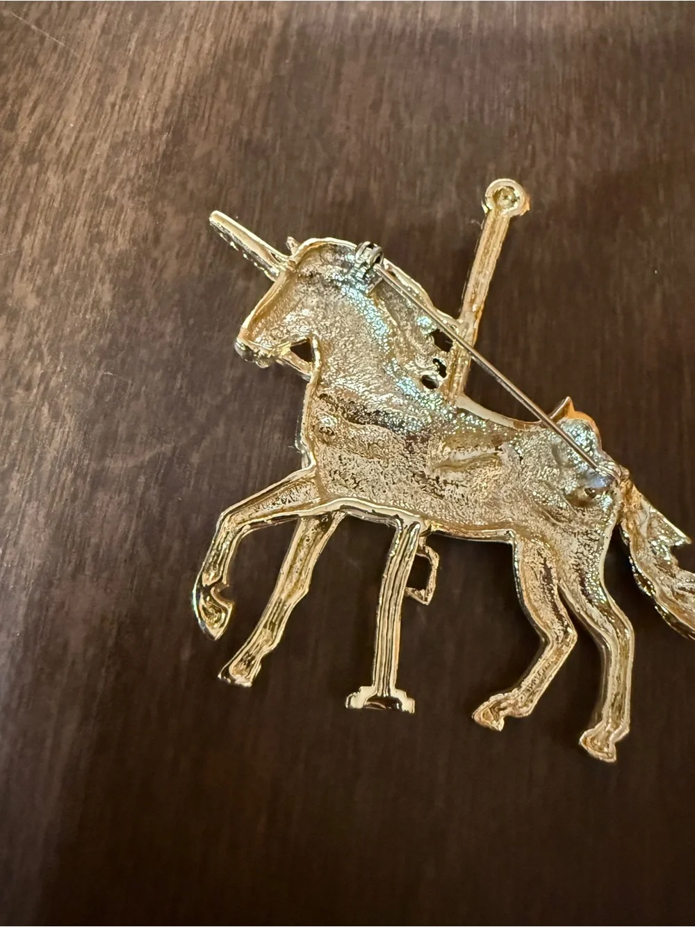 Vintage Unicorn Carousel Horse Pin Brooch Goldtone 2.5” X 3” Merry Go Round